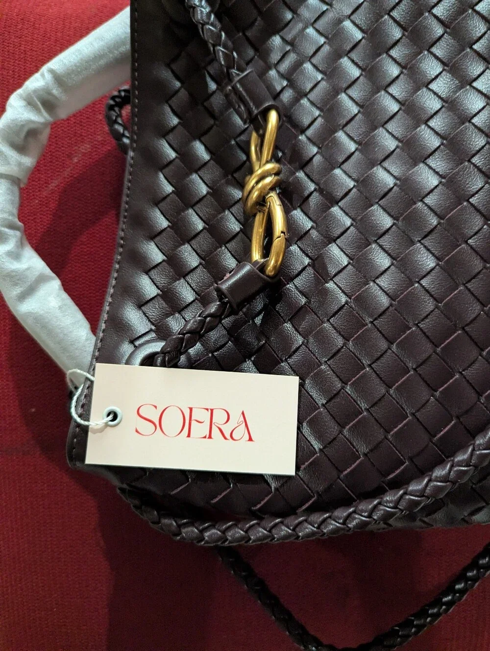 SOERA Woven Faux Leather Espresso/Wine Satchel